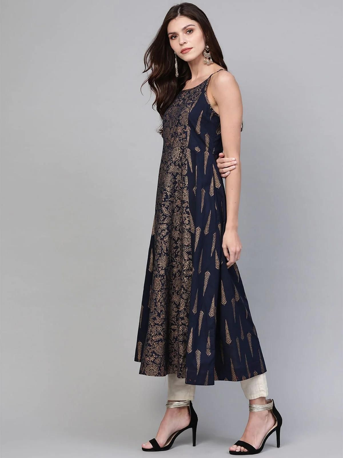 PANNKH Navy Blue Printed Strappy Kurta