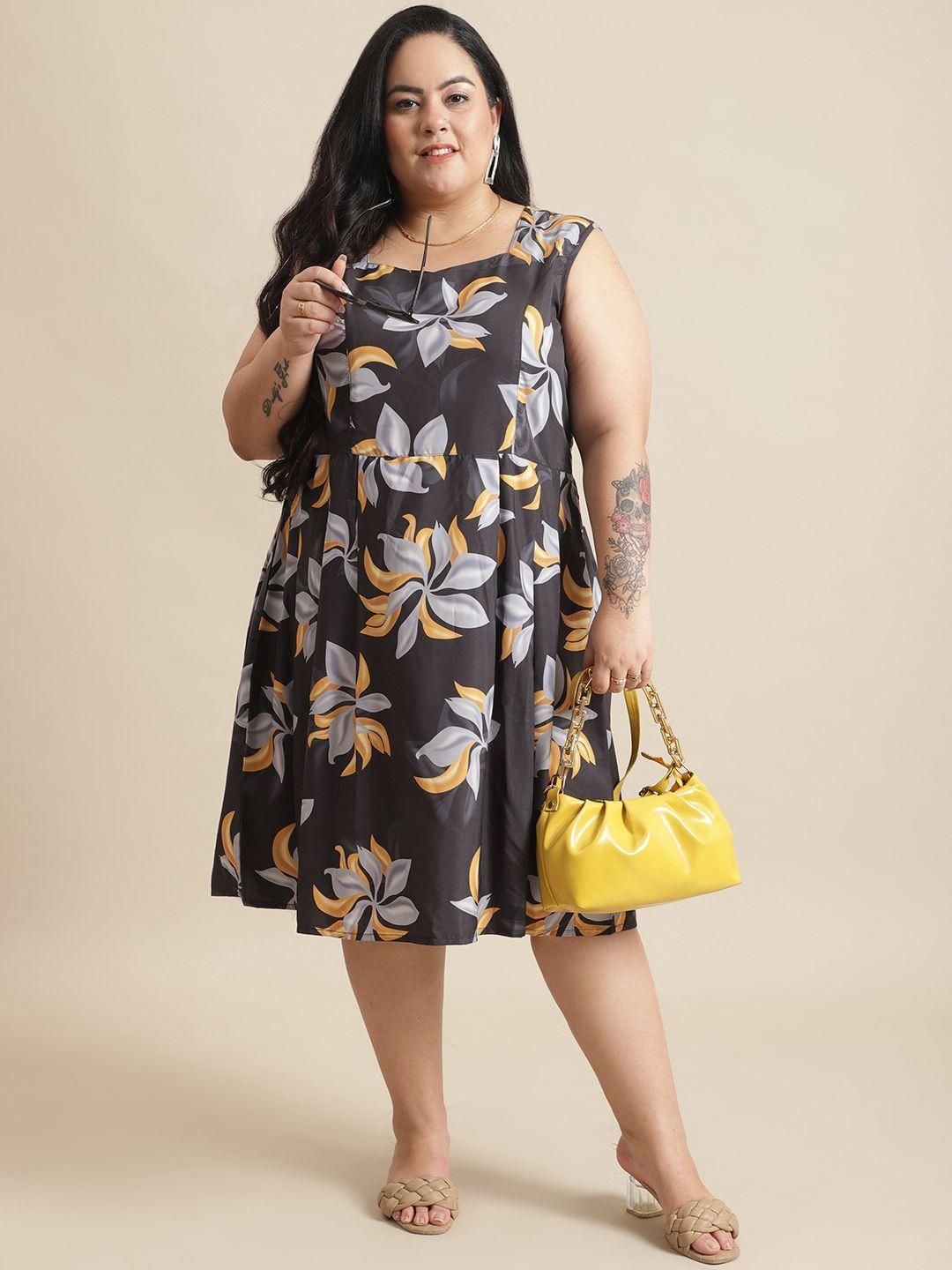 Flambeur Plus Size Floral Flared Short Dress for Women