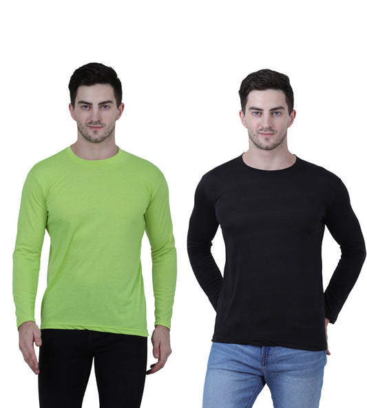 Cotton Solid Round Neck Full Sleeves Tshirt For Men's (Pack of 2)