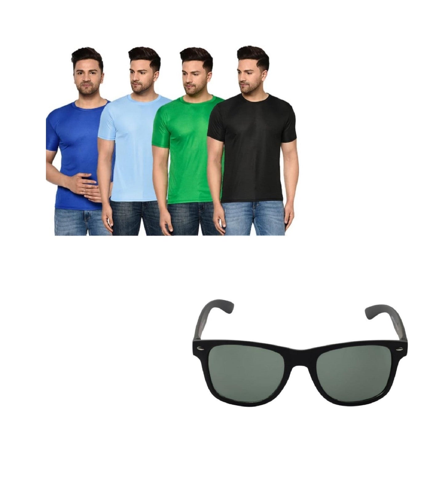 Men's Pack Of-4 Half Sleeves Round Neck T-shirt With Wayfarer Sunglass Combo