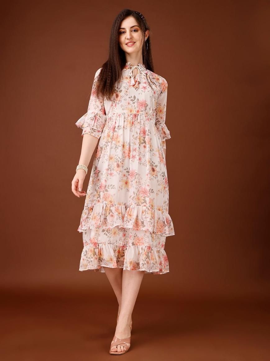 Plus Size Women's Georgette Floral Print Flared Midi Dress