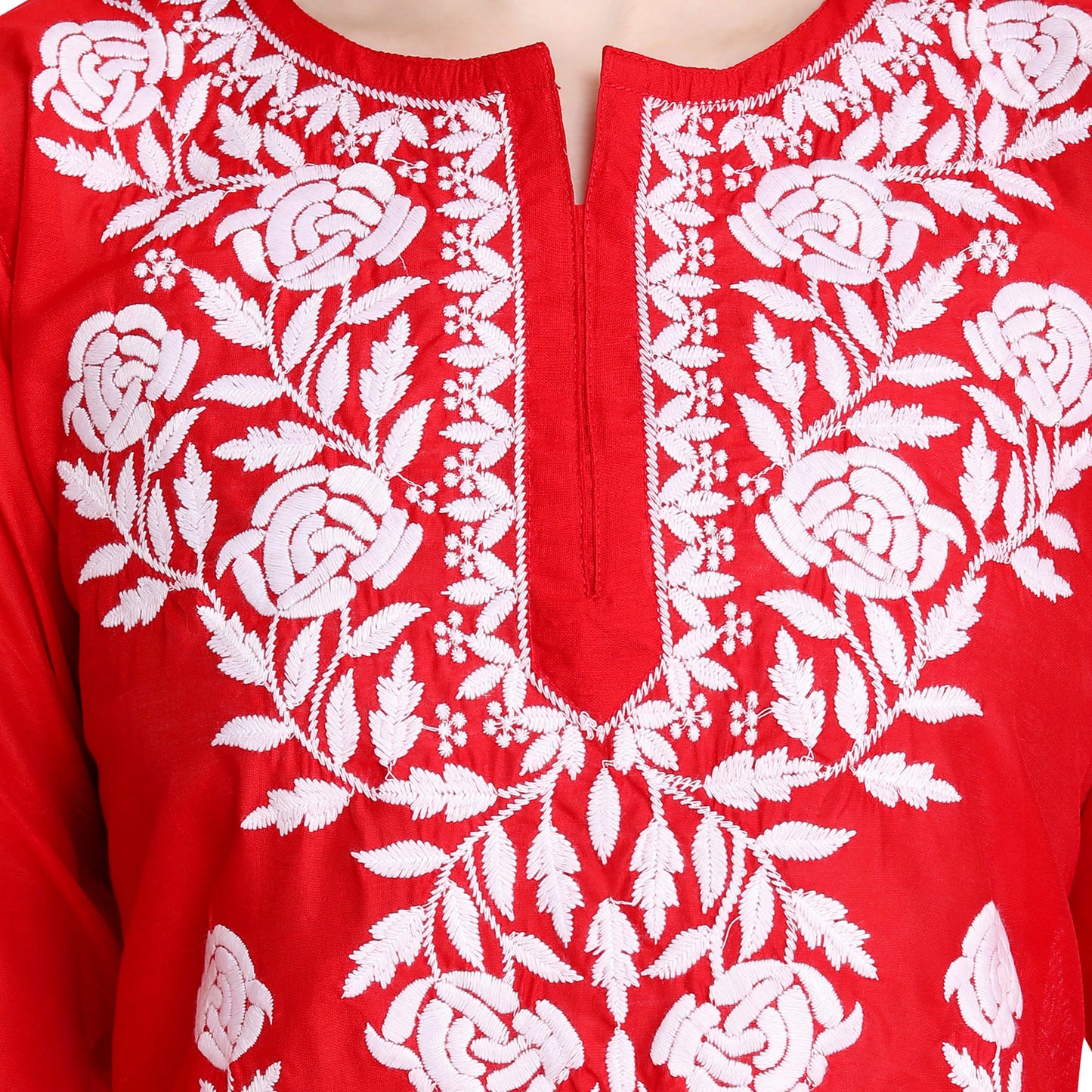 Women Chikankari Chanderi Silk Straght Kurti