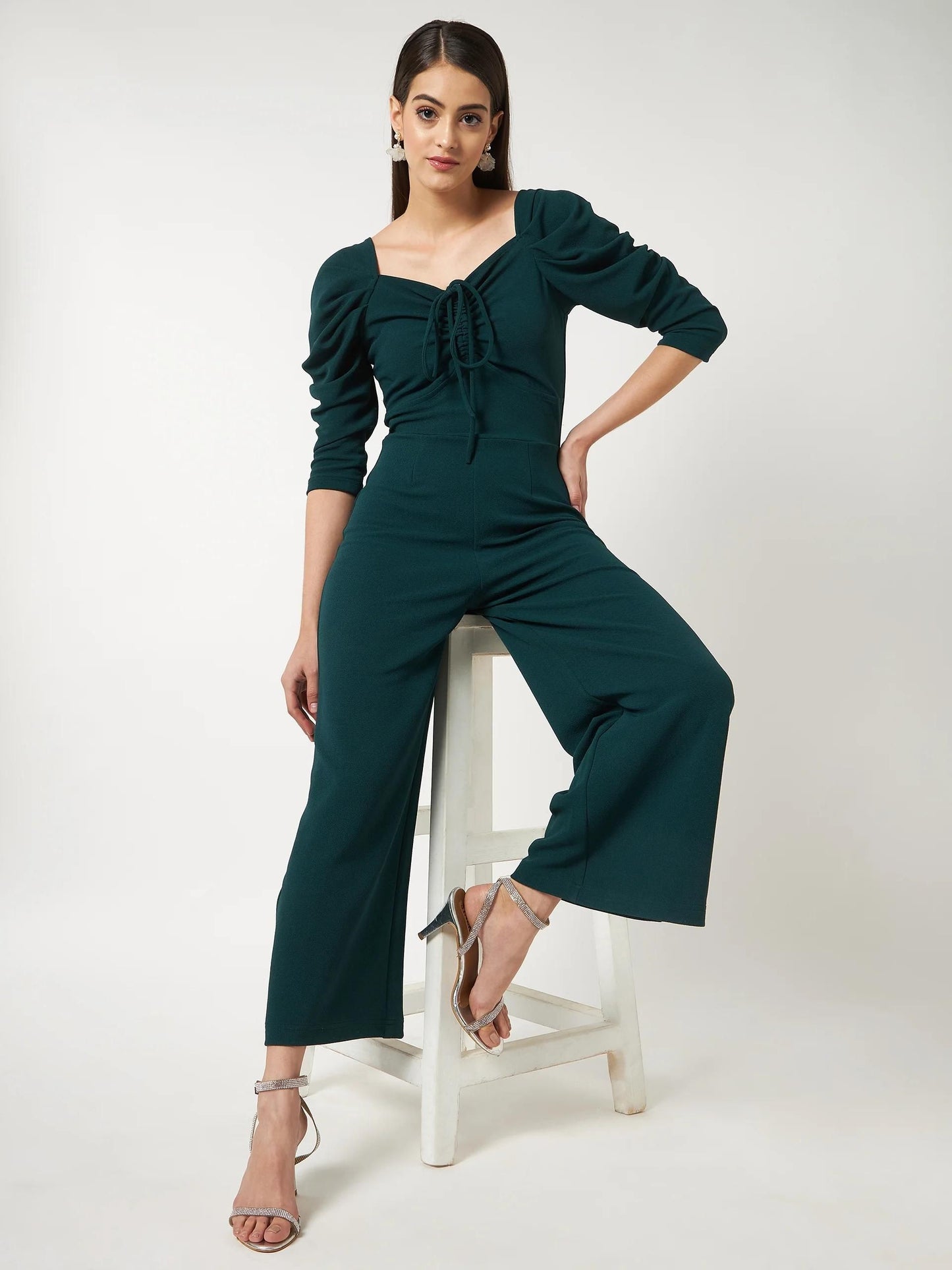 PANNKH Green Solid Stylish Jumpsuit With Cowl Sleeves