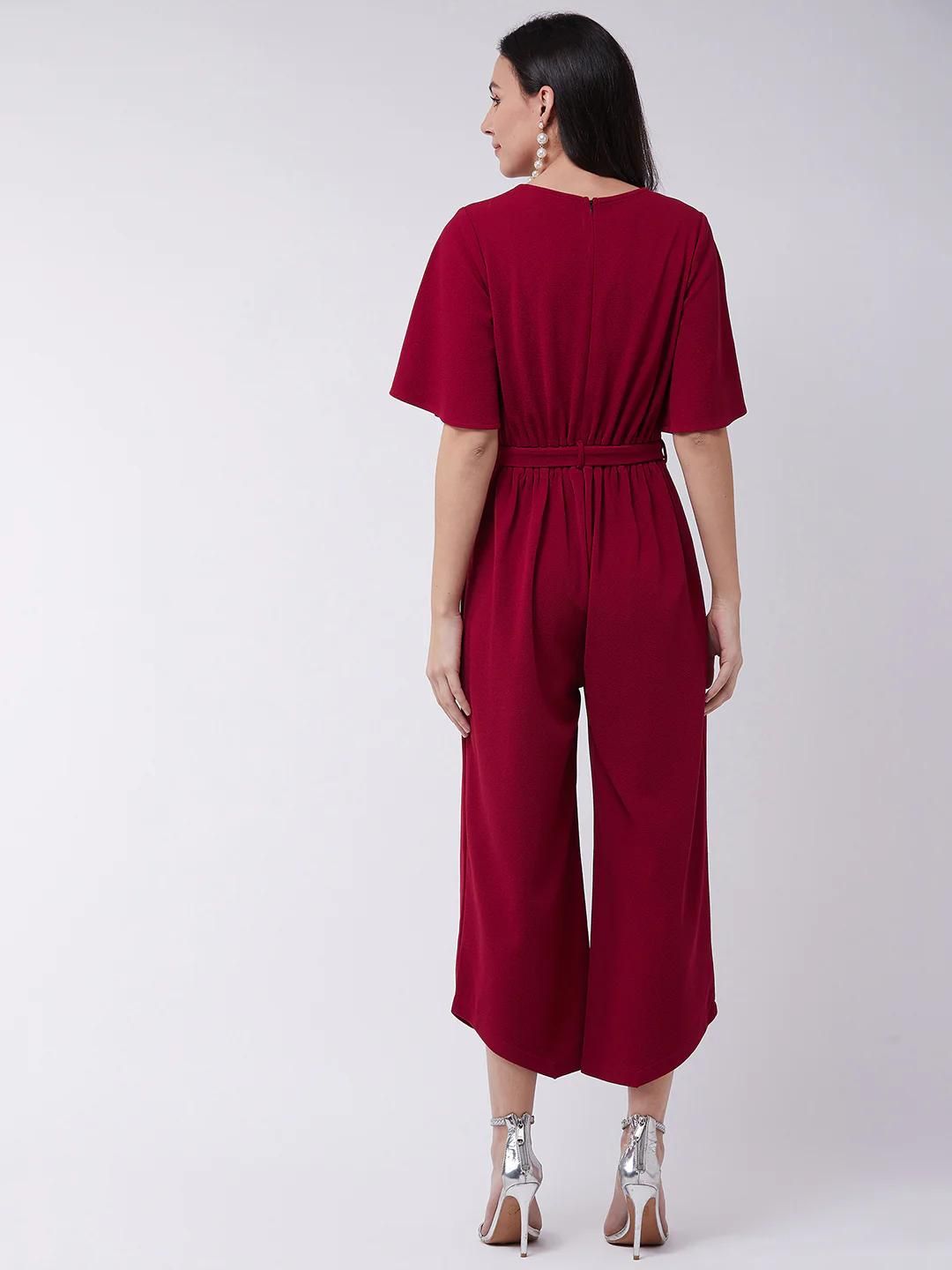 PANNKH Red Solid Overlap Jumpsuit