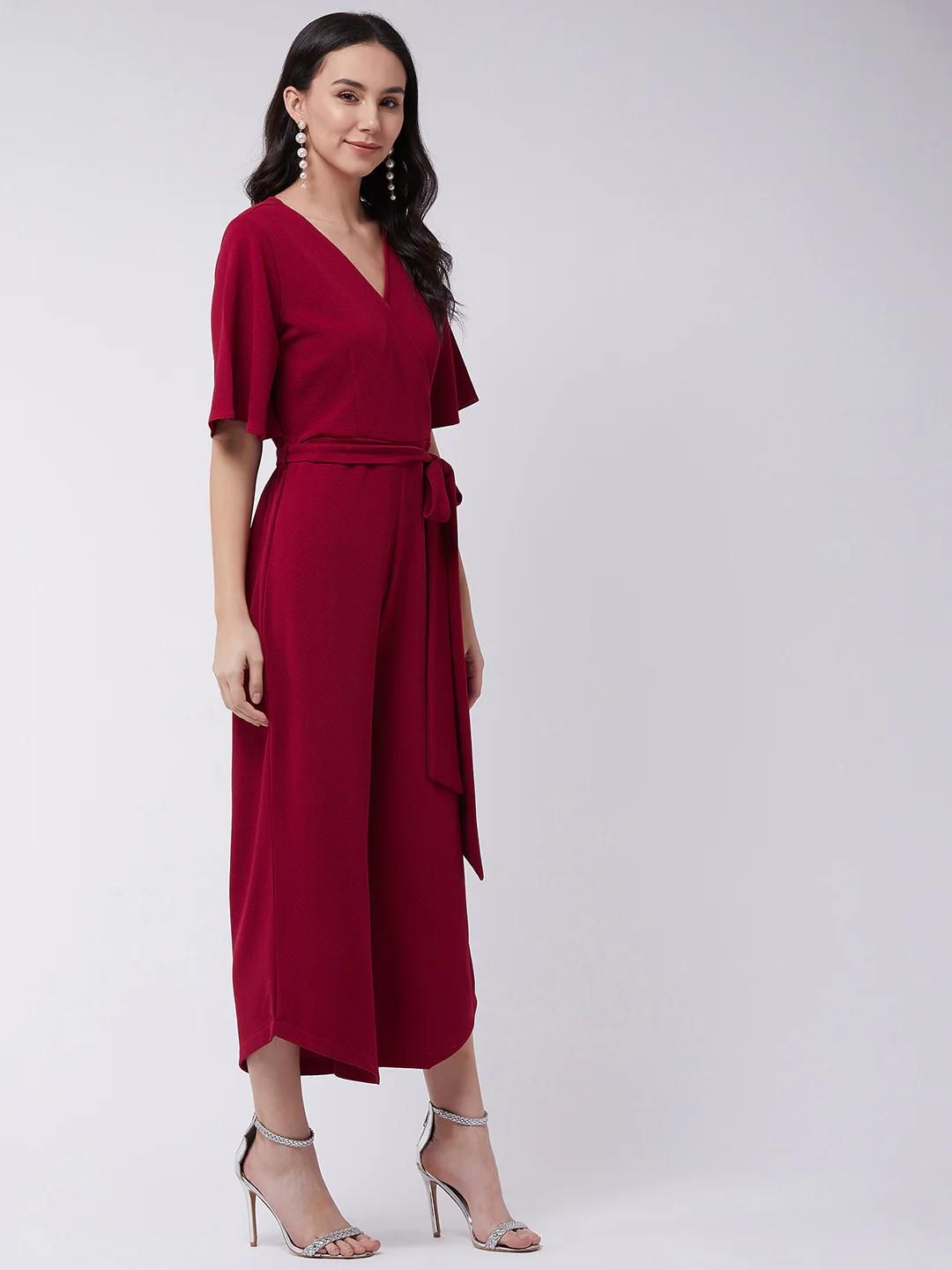 PANNKH Red Solid Overlap Jumpsuit