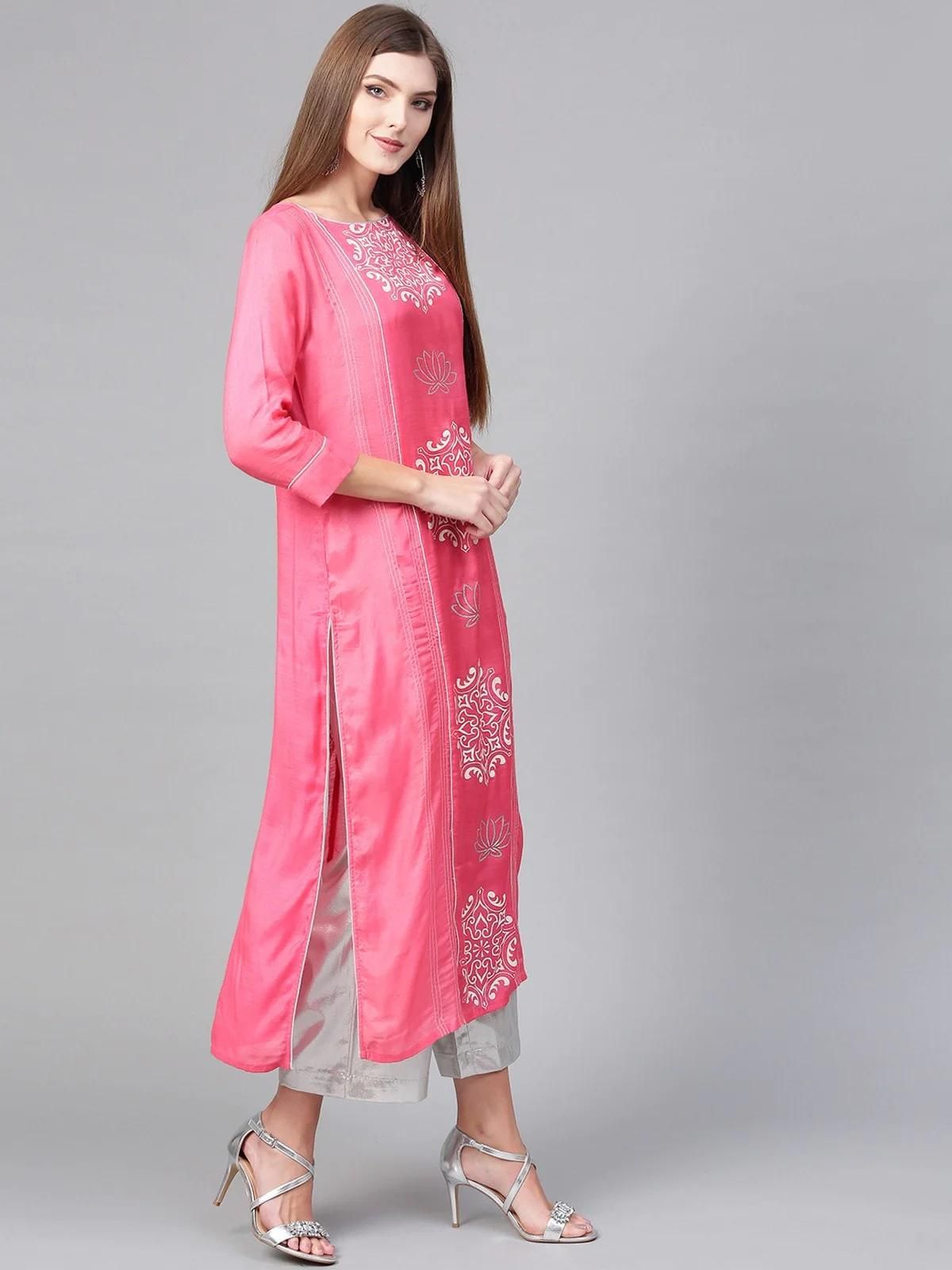 PANNKH Pink Lotus Inspired Printed Panelled Kurta